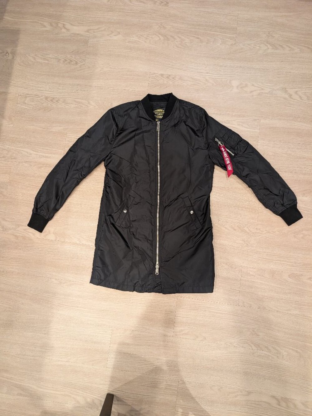 Alpha Industries Longline MA-1 Bomber Flight Jacket Black Mens Medium Streetwear